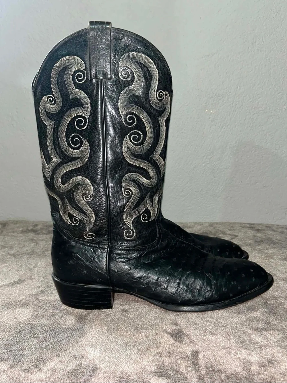 Tony Lama Full Quill Ostrich Cowboy Boots Western Black Size 12D CT833 Exotic
